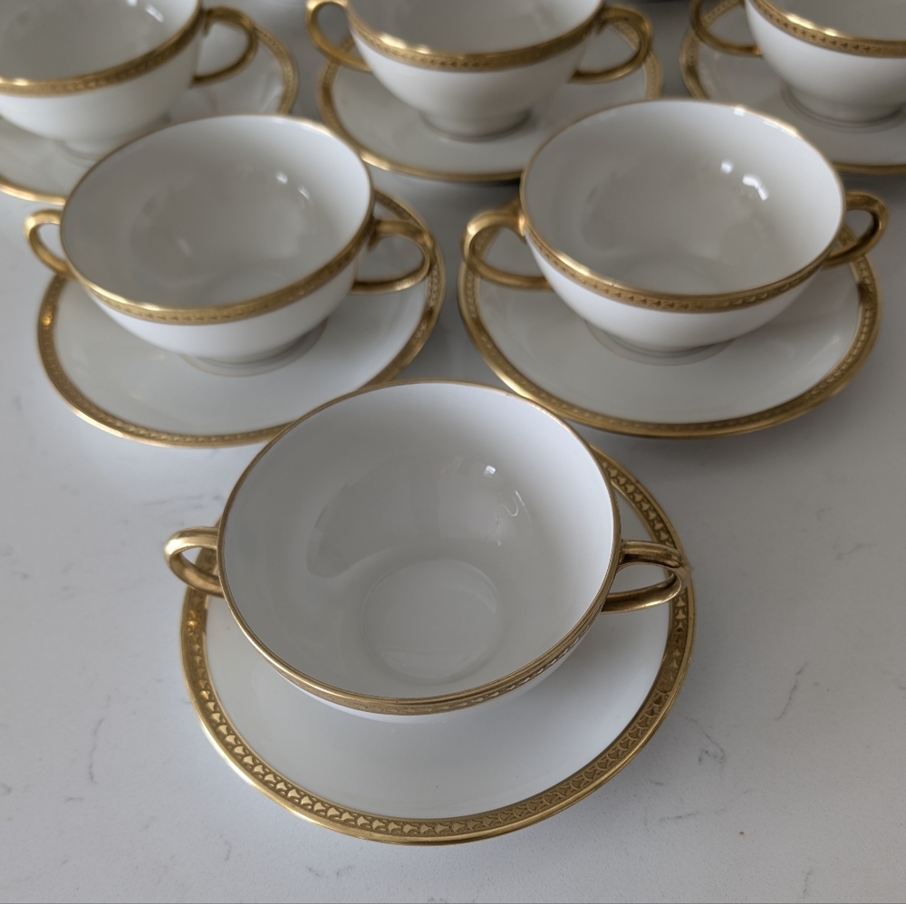 Limoges France William Guérin Circa 1900–1932 Soup Cup with Saucer Double Handle - Picture 4 of 16